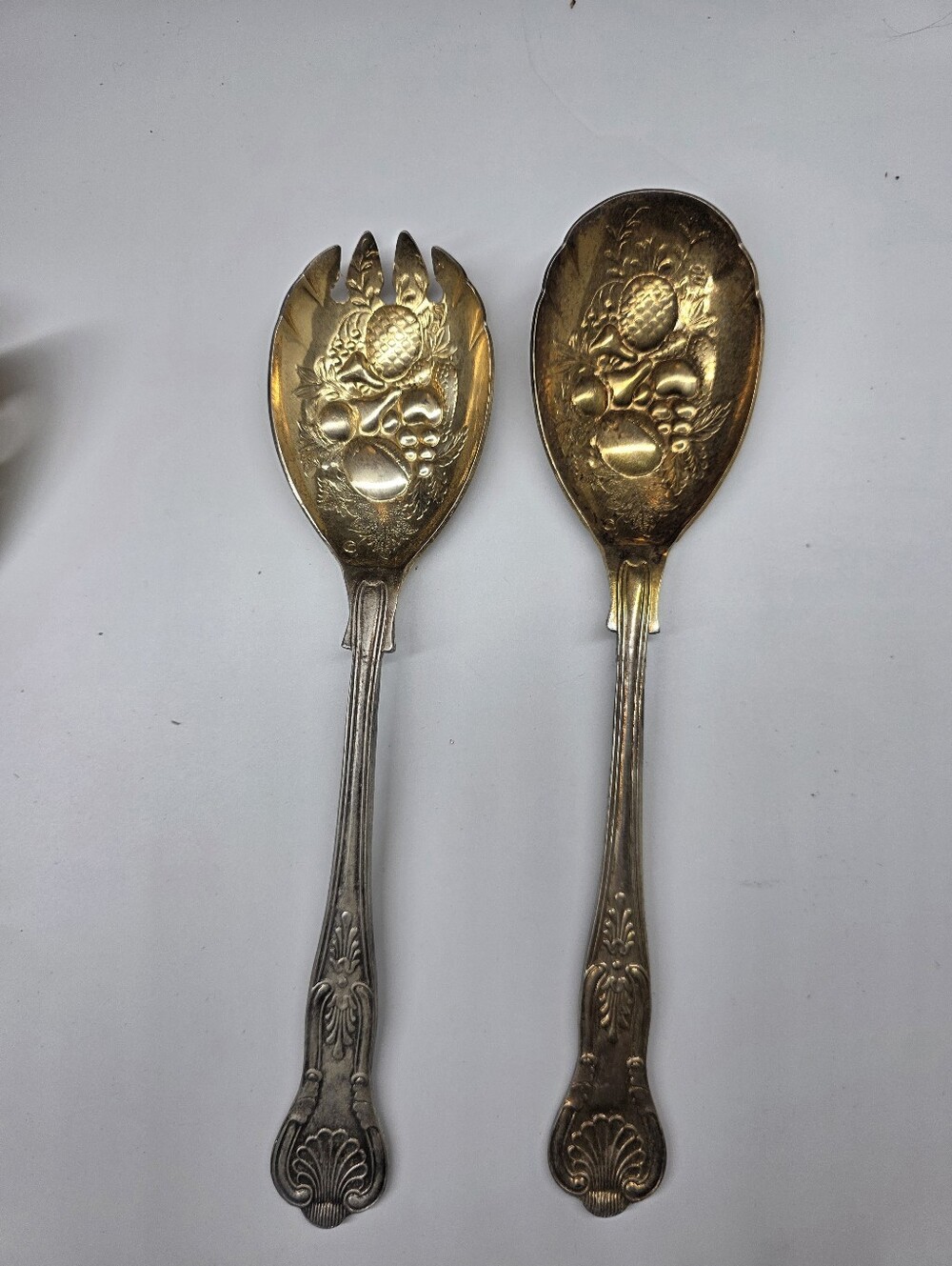 ​Vintage EPNS Silver Plate Salad Serving Set Spoon Fork Embossed Fruit Sheffield